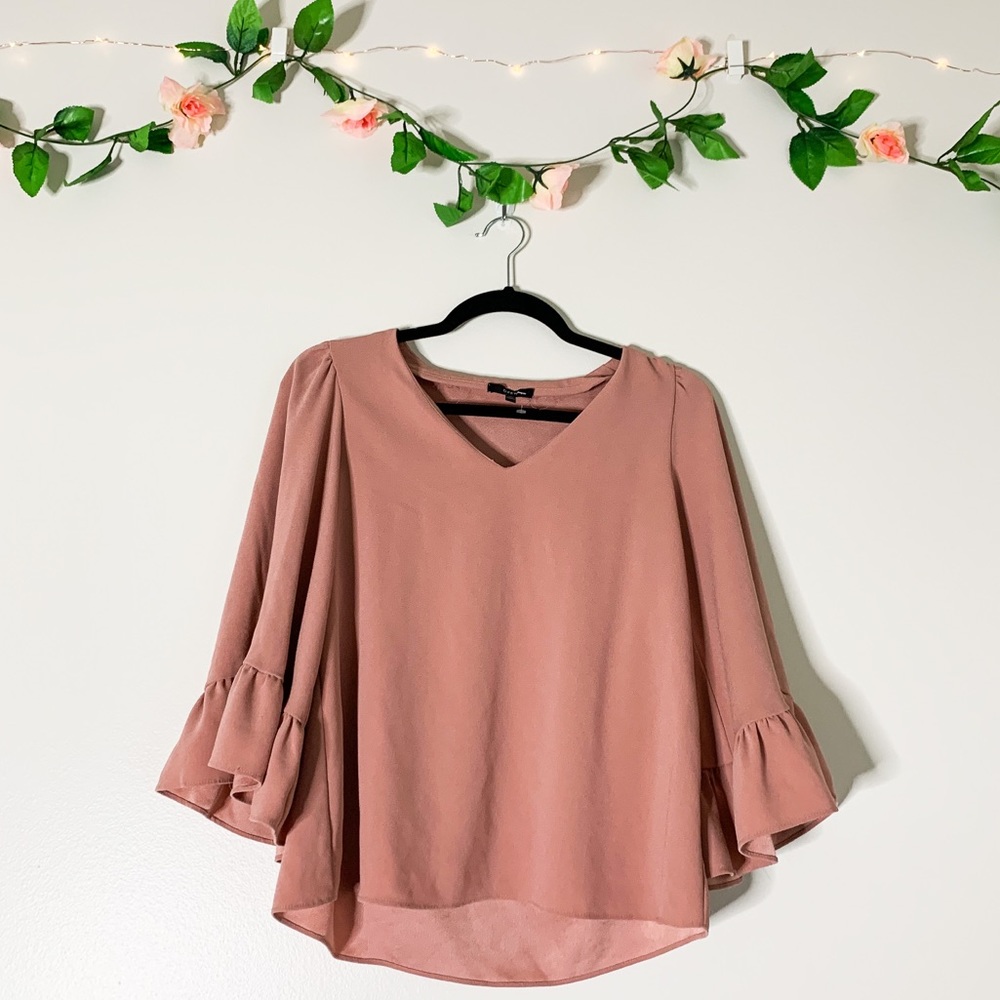 Anthro Drew blush ruffle sleeve top